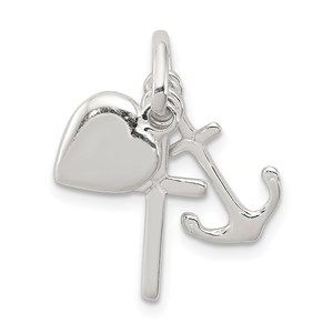 925 Sterling Silver Nautical Anchor & Heart Small Necklace Charm Pendant